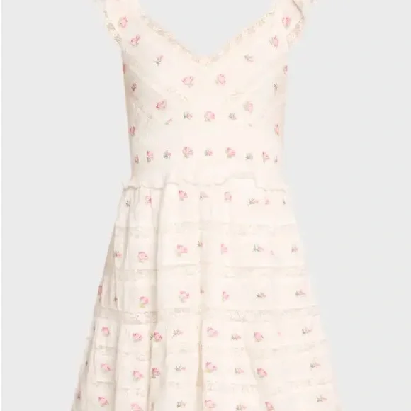 LoveShackFancy Finny Dress M NWT White Pink Floral Lace Smocked Mini Cottagecore - Picture 7 of 11
